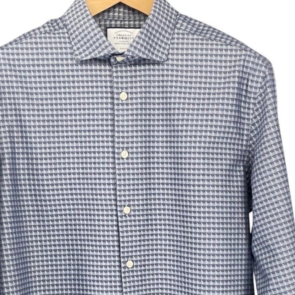 Charles Tyrwhitt Mens Gray Geometric  Shirt Long Sleeve Button Down Slim 16.5 36